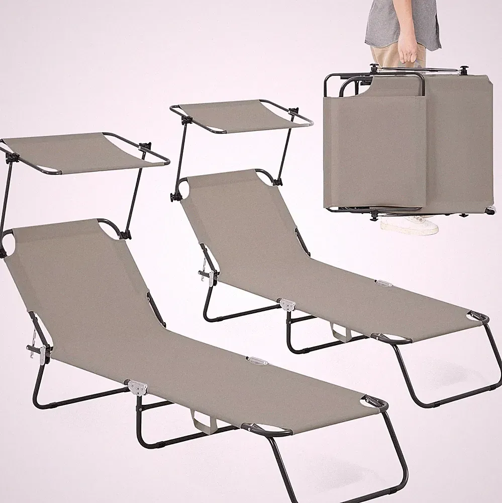 2 Comfysure Folding Outdoor Lounge Chair with Canopy cream