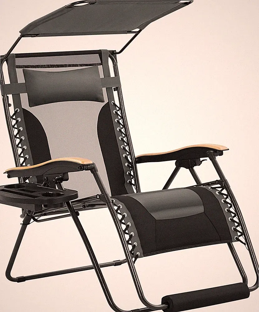 29in Zero Gravity Chair Adjustable Patio Padded Recliner Lounger w/Canopy Shade