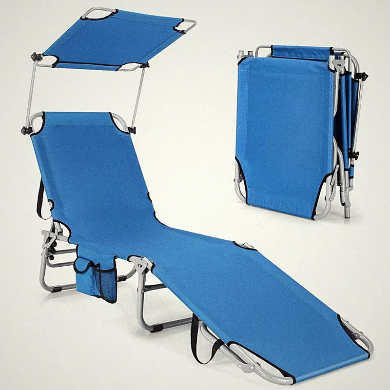 5-Position Adjustable Outdoor Recliner Chair with Canopy For Shade