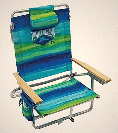 5-Position Classic Lay Flat Folding Backpack Beach Blue and Green Stripe