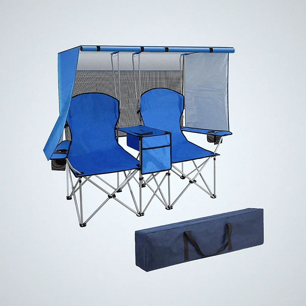BDL Double Camping Chair with Canopy, Two Person Folding Loveseat with Shade,...