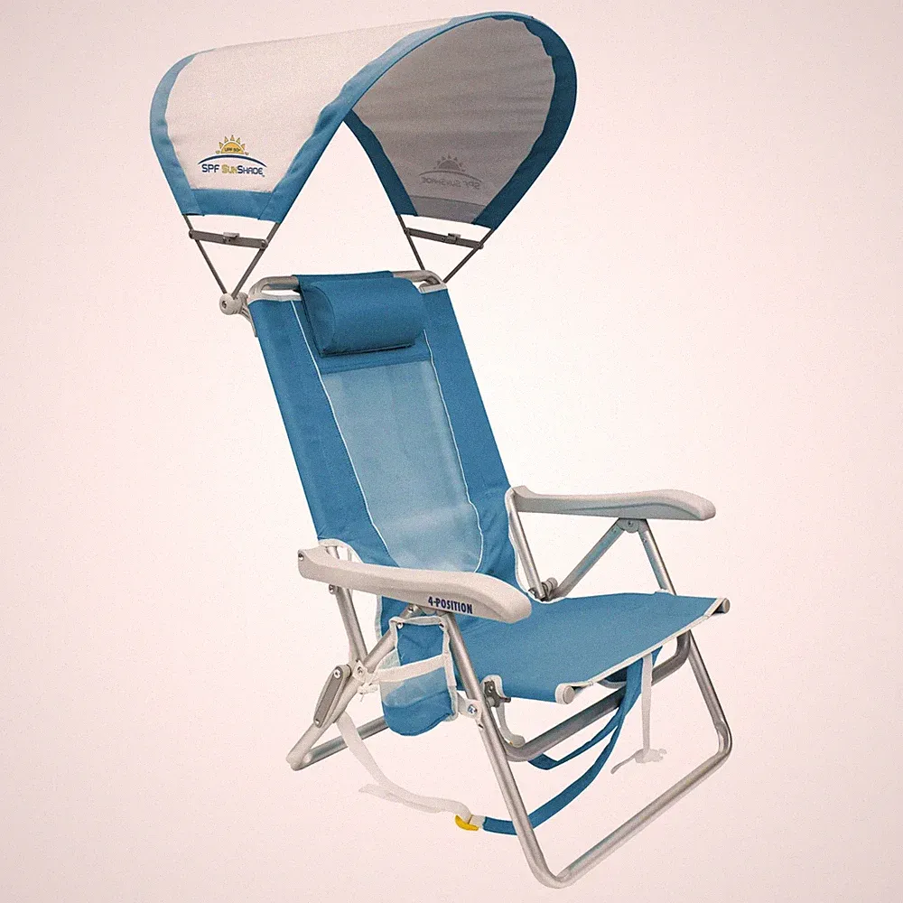 Beach Chair With Sun Shade Canopy Folding Backpack Camping Outdoor Blue Adult