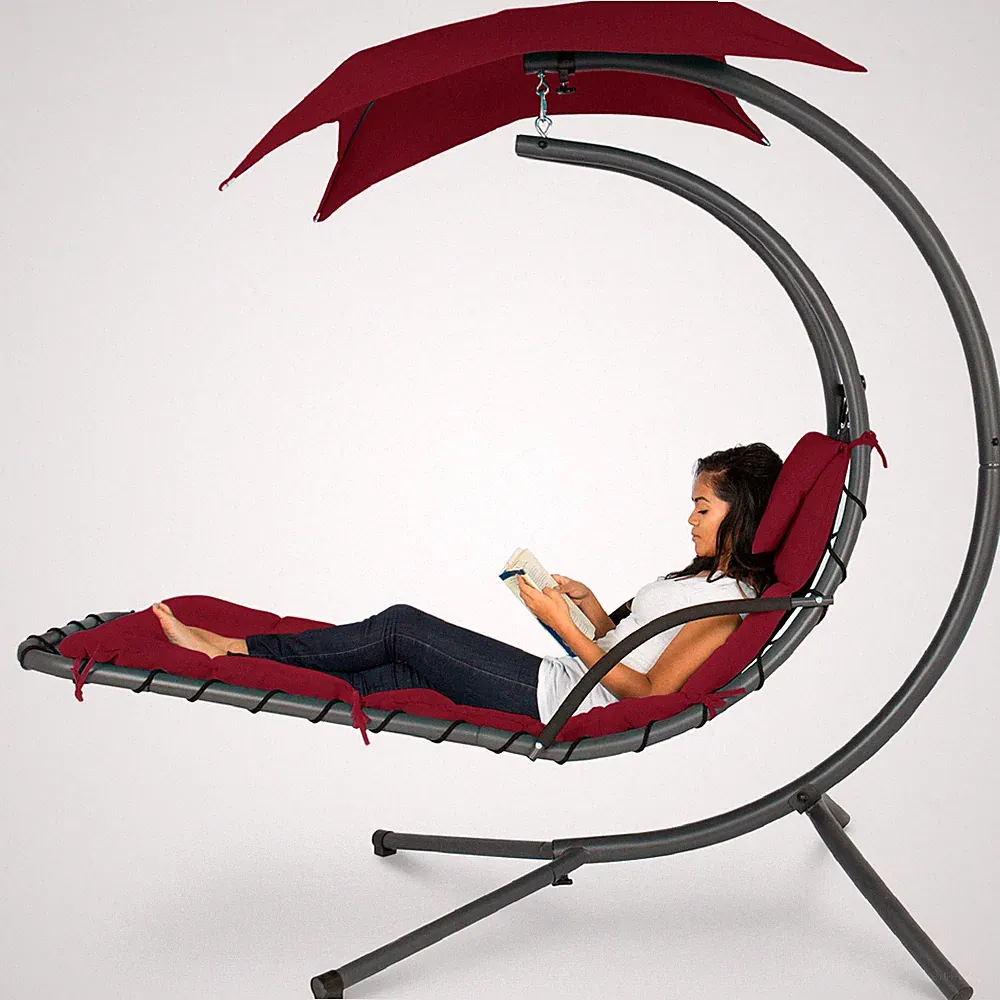 Best Choice Products Hanging Curved Chaise Lounge Chair Built-In Pillow