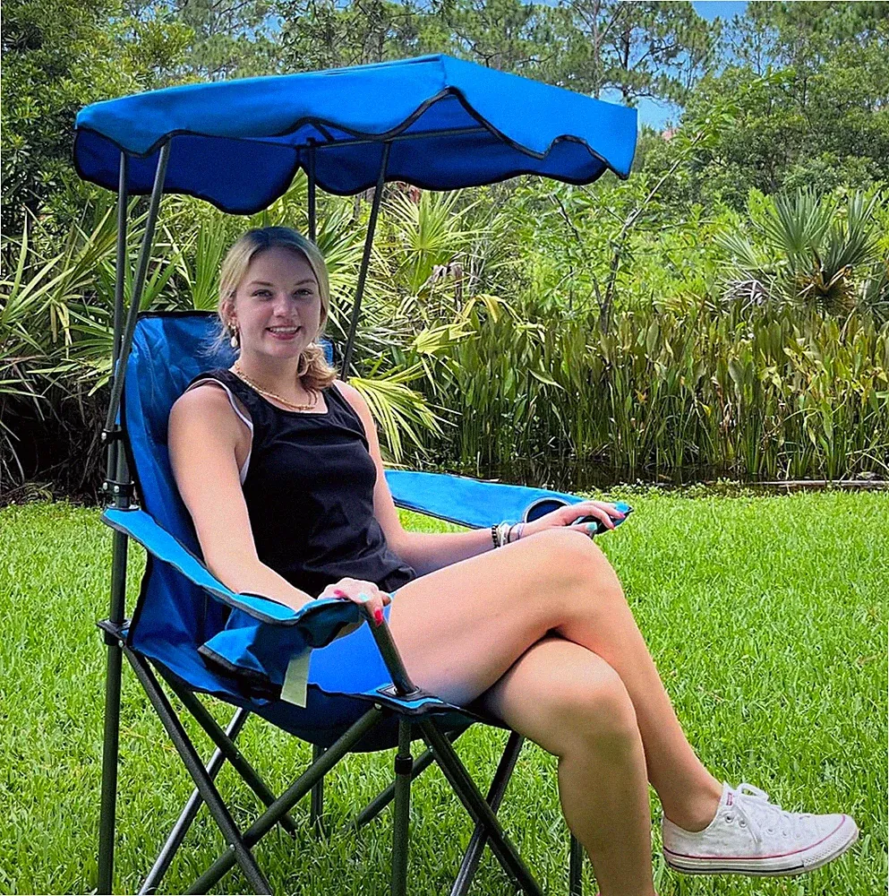 Camp Chair with Shade Canopy Folding Camping Recliner Chair with Carry Bag for O
