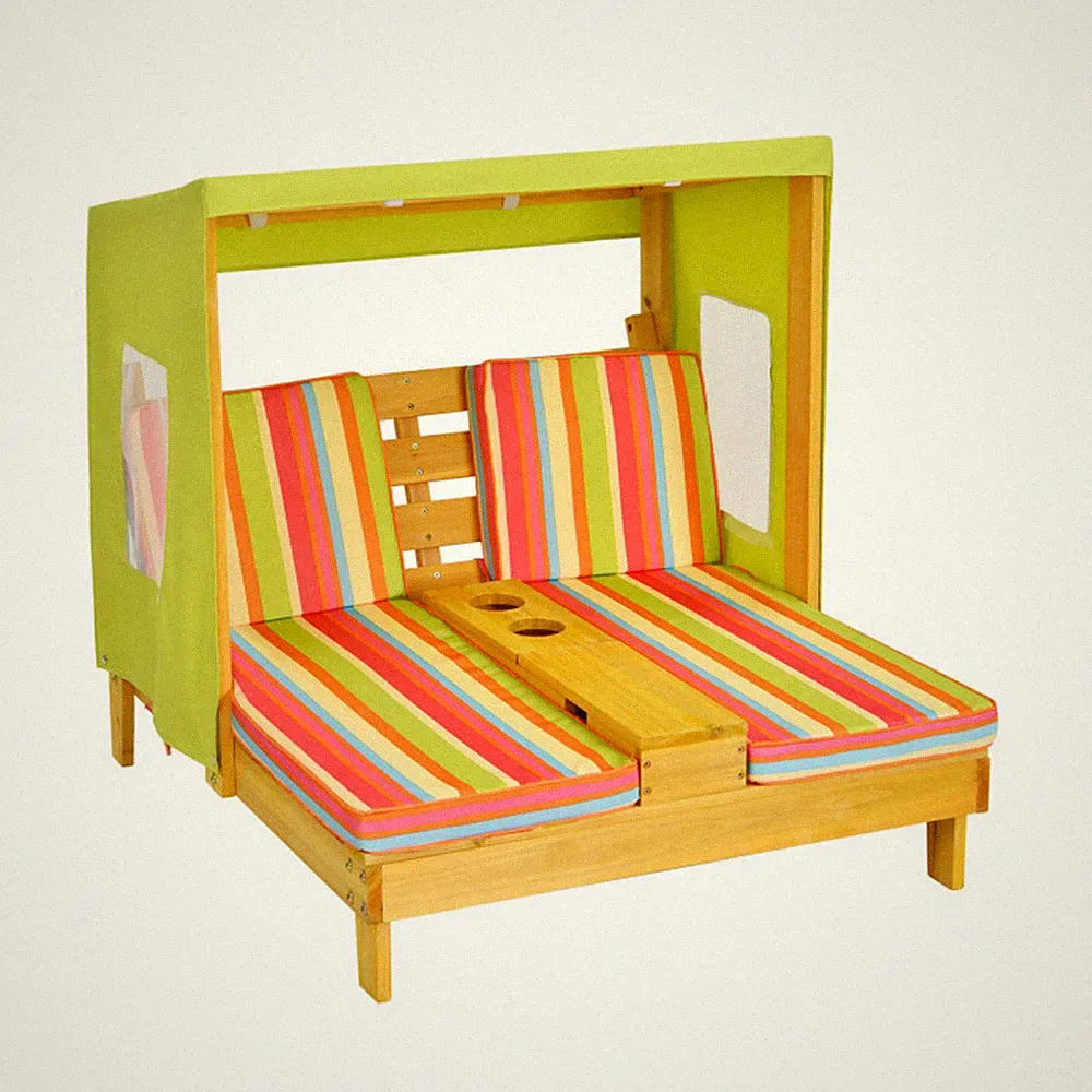 Colorful Kids Patio Lounge Chair with Cup Holders and Awning