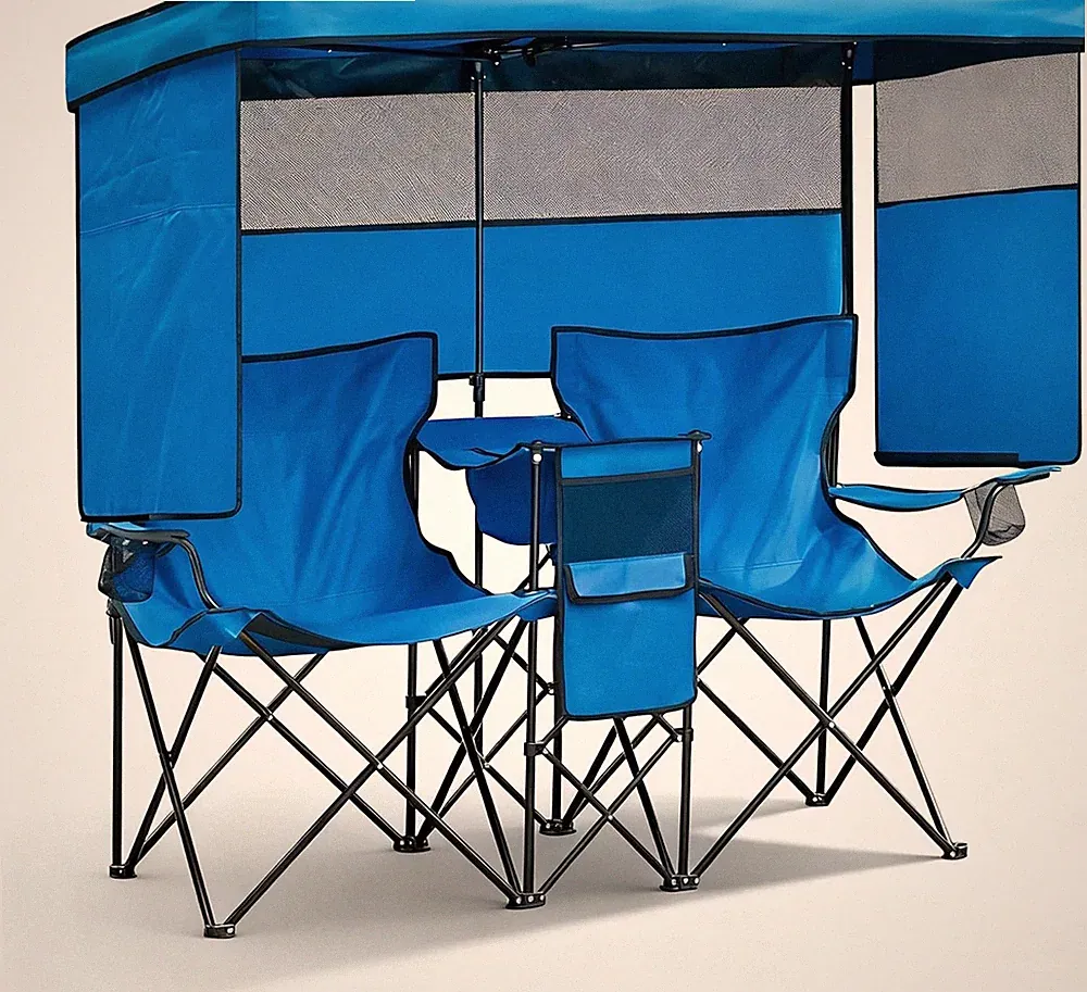Double Beach Chair with Canopy Shade Oversized Camping Chairs with Cooler Bag Fo