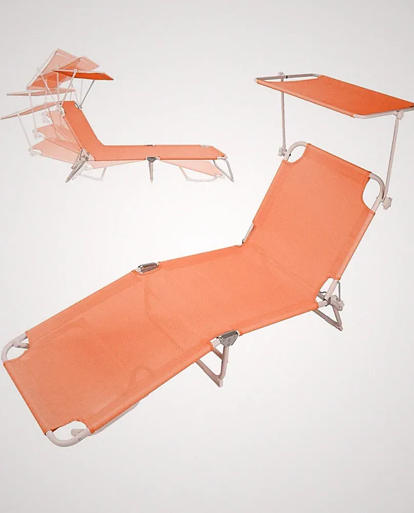 Foldable Chaise Lounge Chair with 360° Canopy Sunshade, Carry Handle Beach Chair