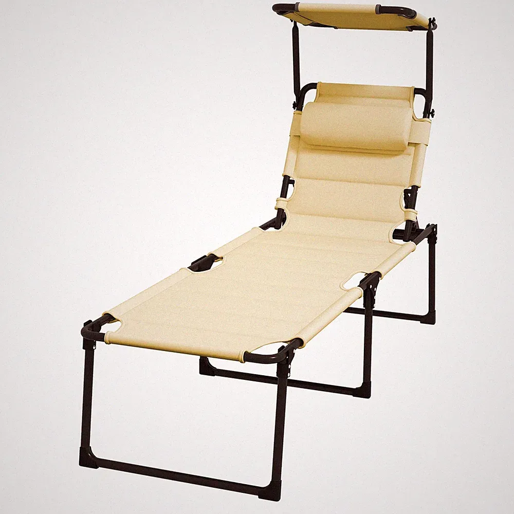Folding Patio Lounge Chair Adjustable Back Canopy Sun Lounger