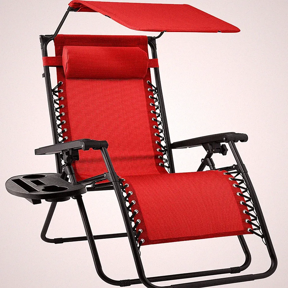 Folding Zero Gravity Recliner Patio Lounge Chair W/ Canopy Shade, Headrest, Tray