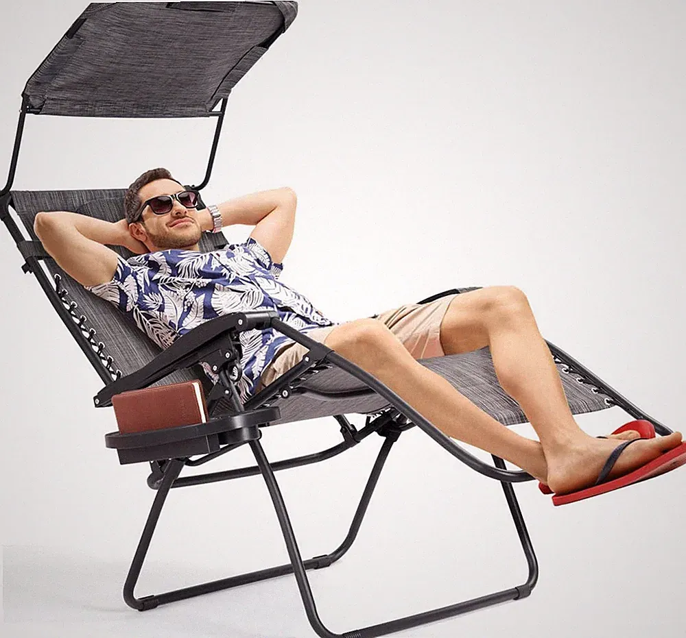 Nightcore Zero Gravity Lounge Chair with Canopy, Pillow & Cupholder - Grey