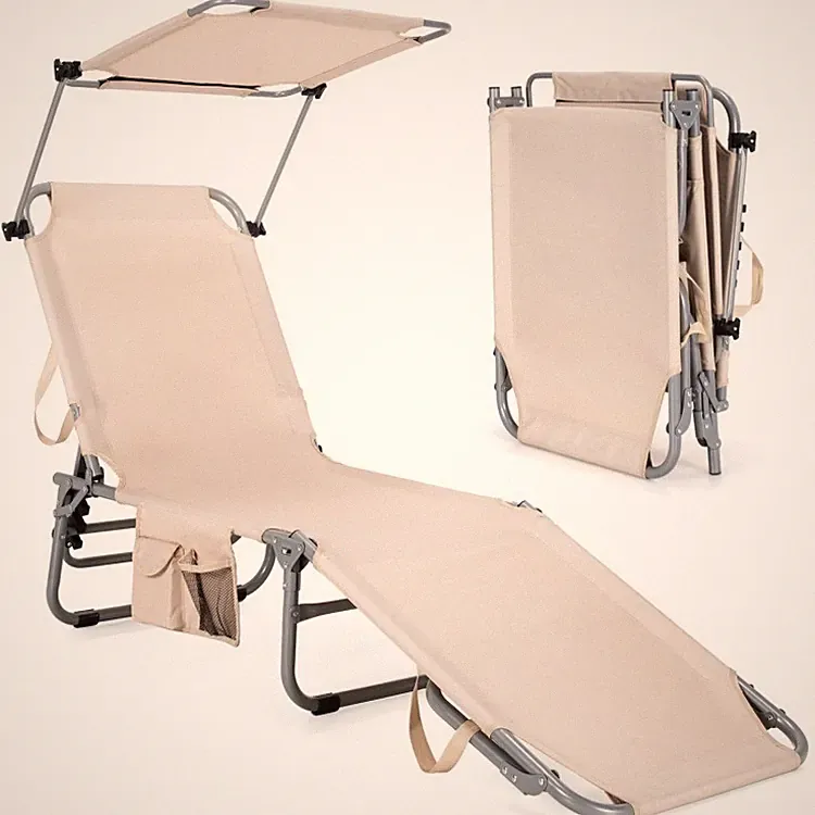 Outdoor Folding Recliner Chair 331lb 4 Adjustable Positions Canopy Sunshade