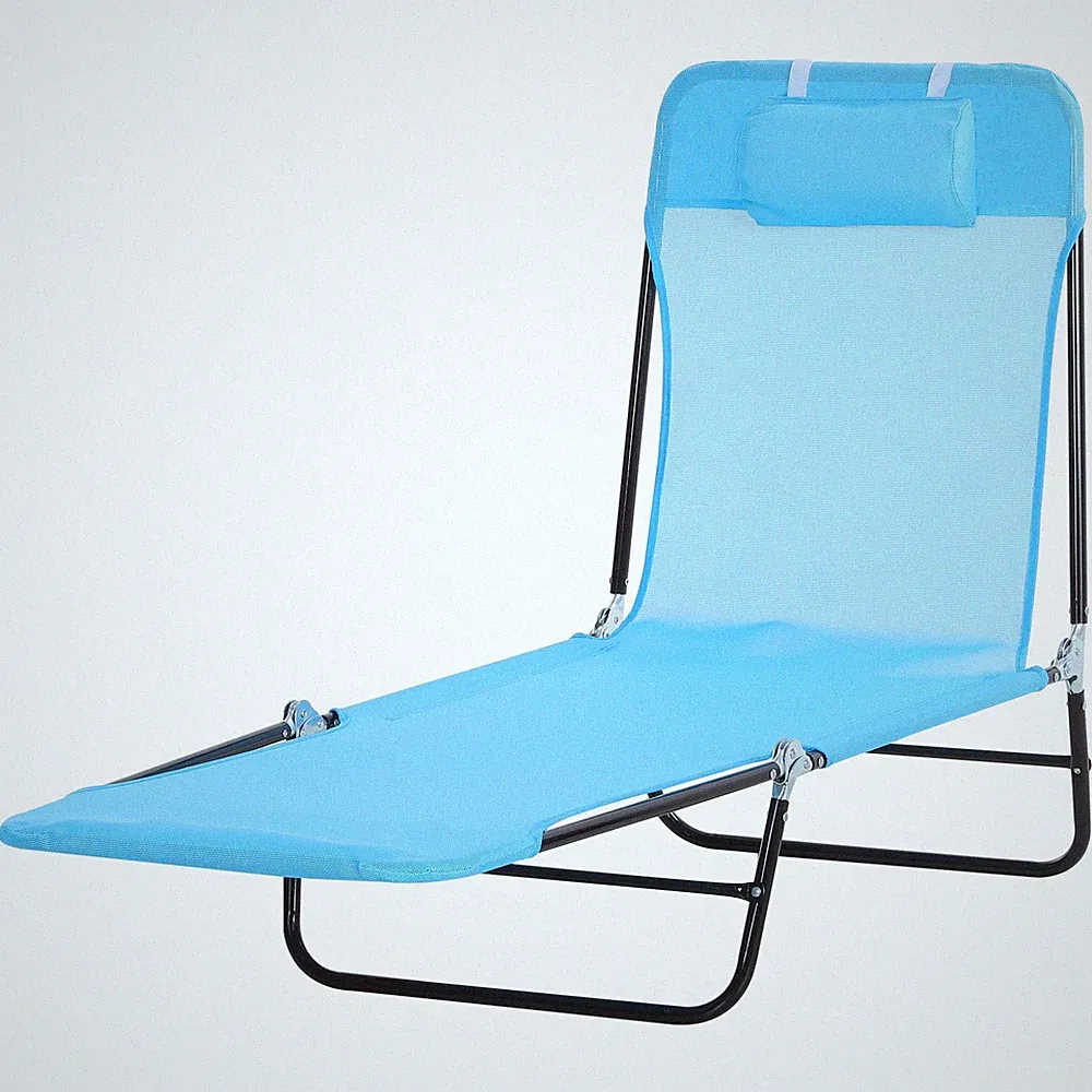 Outdoor Lounge Chaise Folding Reclining Lawn Beach Sun Chair for Camping Tanning
