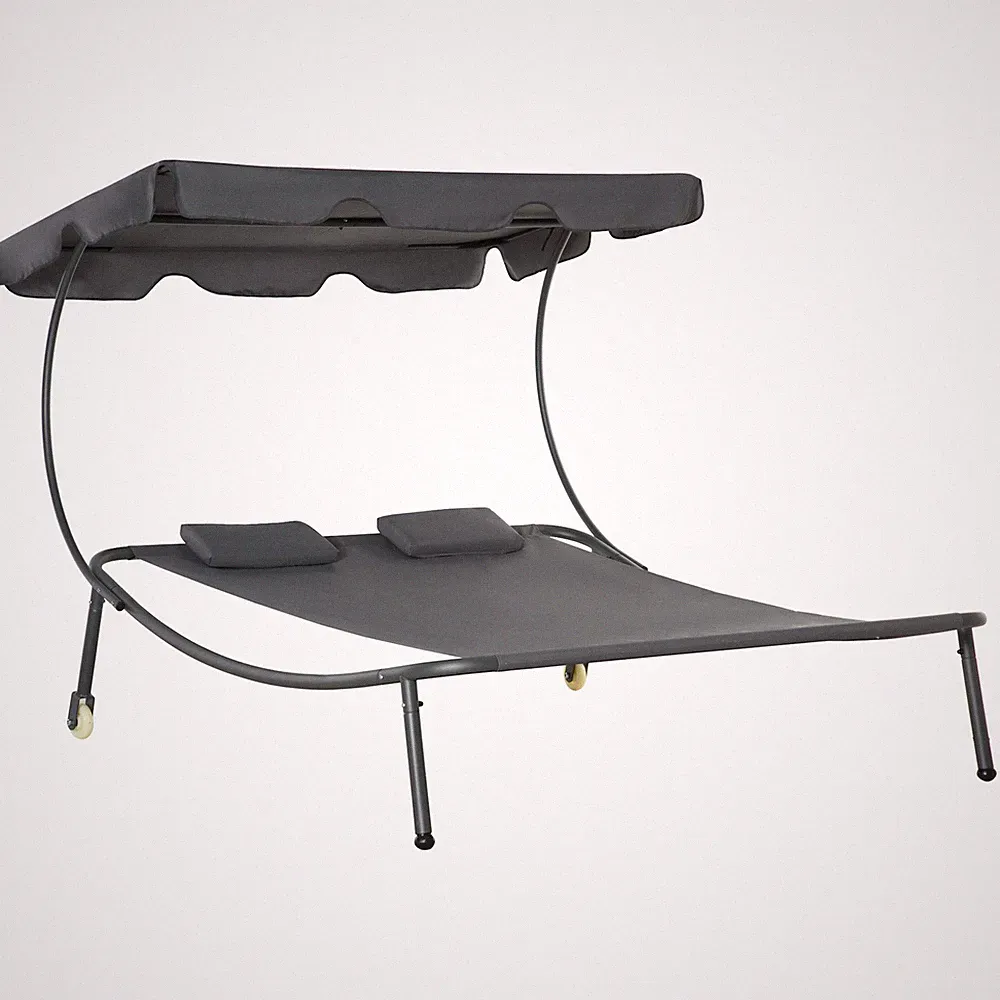 Patio Double Chaise Lounge Chair Outdoor Hammock Daybed with Adjustable Canopy