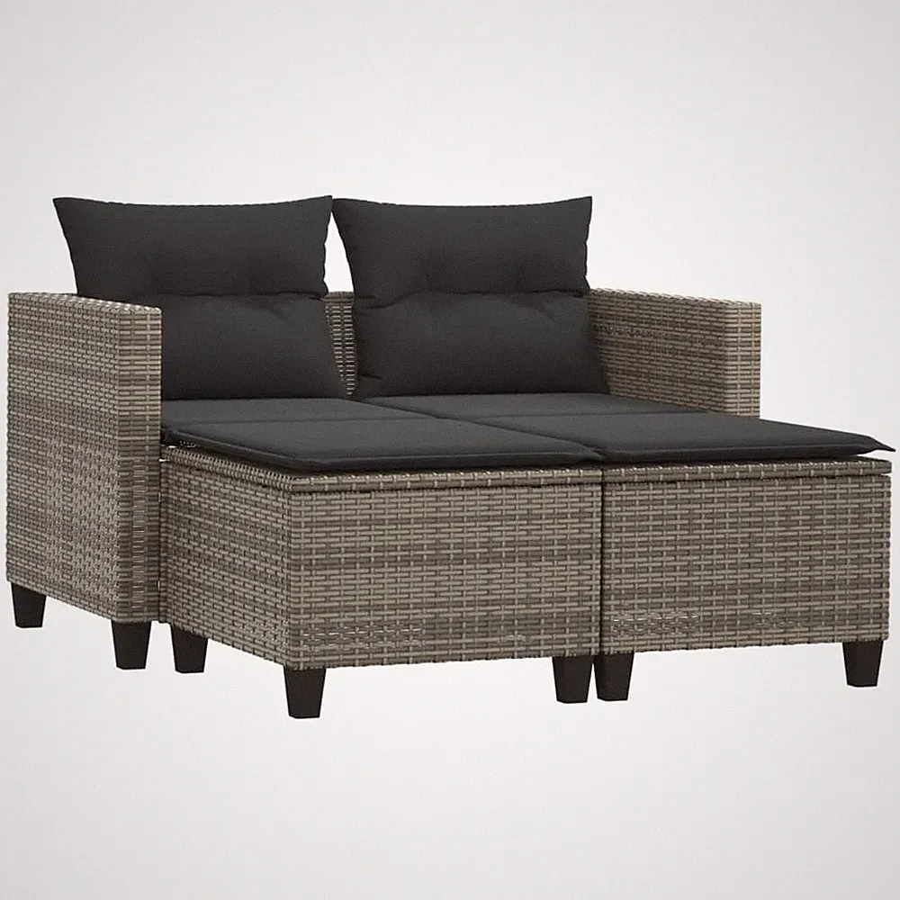 Patio Sofa 2-Seater with Stools Outdoor Loveseat Furniture Poly Rattan vidaXL