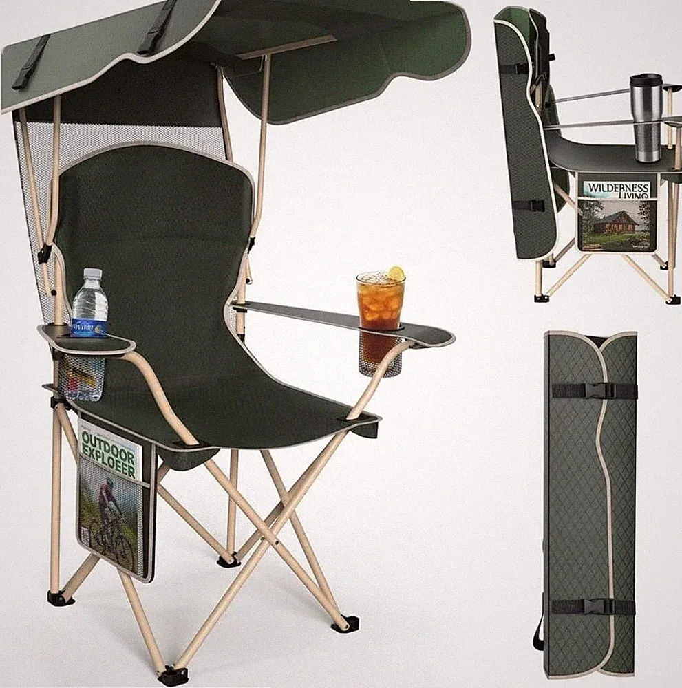 Portable Folding Camping Chairs with Canopy Shade Beach Chair Patio Chair