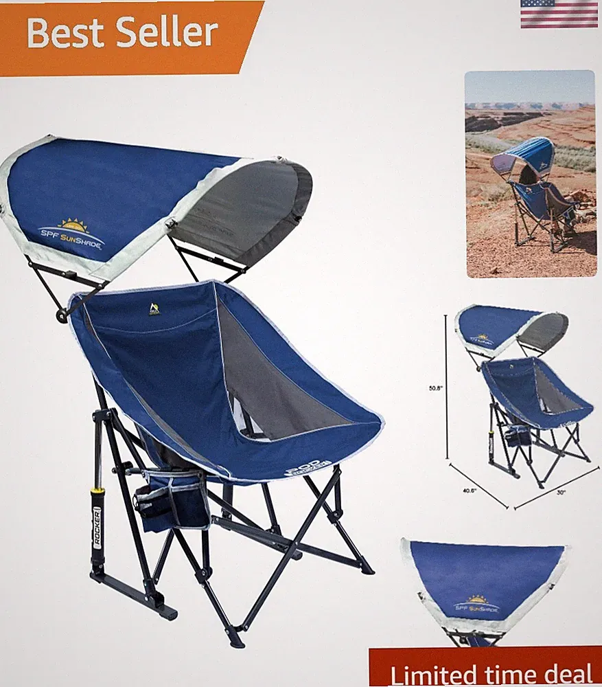 Sturdy Folding Rocking Chair with SunShade Canopy - Perfect for All Surfaces
