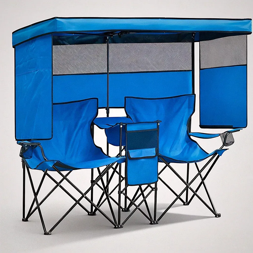 WTVIDAS Double Beach Chair with Canopy - 57 Oversized Loveseat Blue