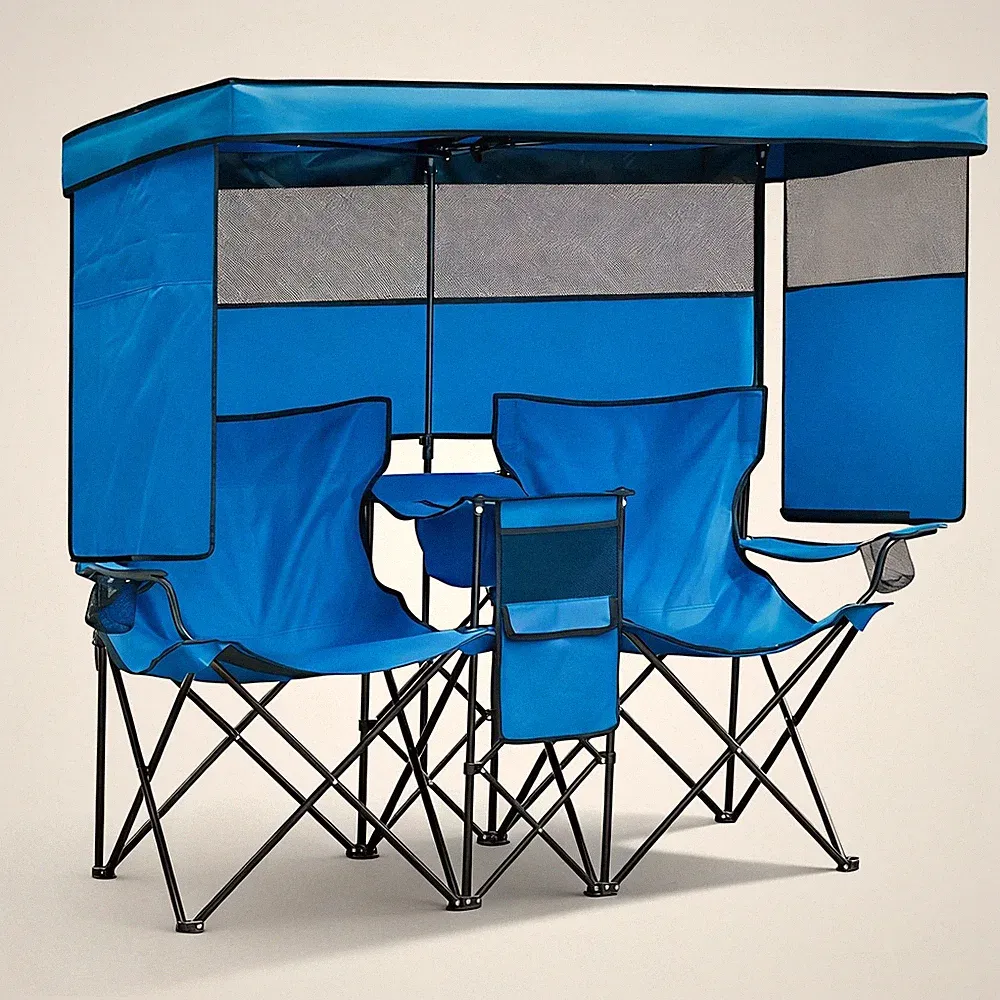 WTVIDAS Double Beach Chair with Canopy Shade Oversized Camping Chairs with Co...