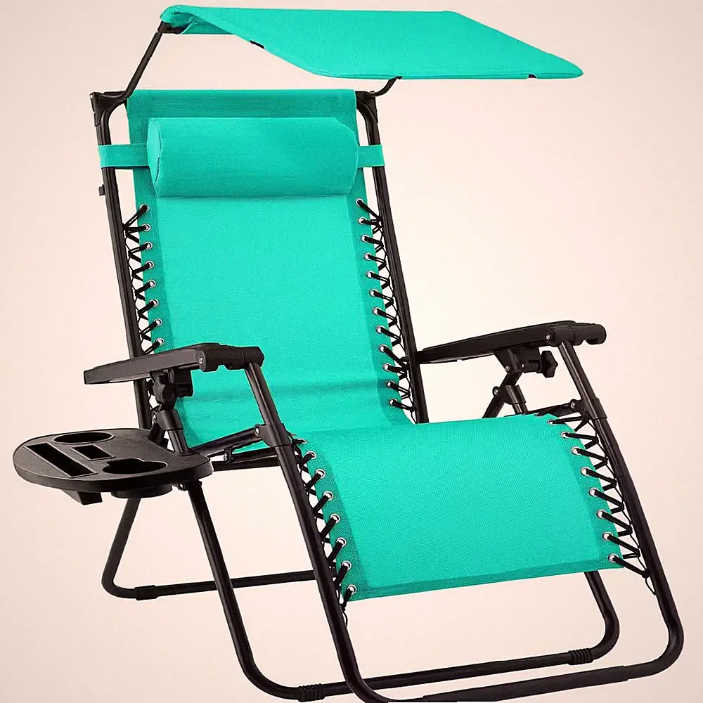 Zero Gravity Folding Reclining Mint Fabric Outdoor Lawn Chair with Canopy Shade
